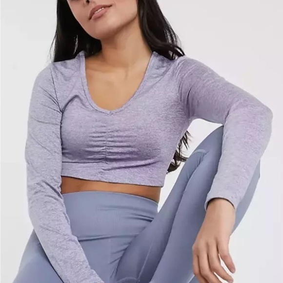 ASOS 4505 yoga ruche front long sleeve cropped top - Picture 5 of 10